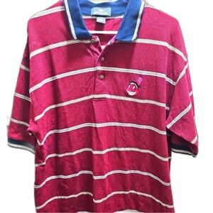 Cleveland Indians Chief Wahoo Mens Antigua Polo Shirt sz. L Mlb Navy Red Stripes